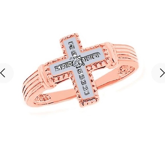 14k Solid Rose Gold Diamond AccentCross Ring